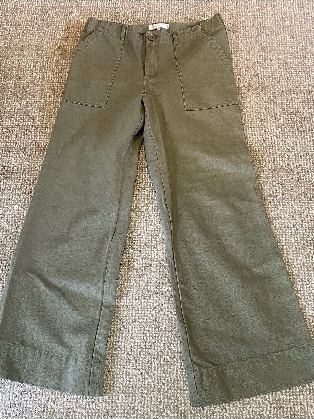 LoveShackFancy Olive Green Utility Boot‑Cut Pants